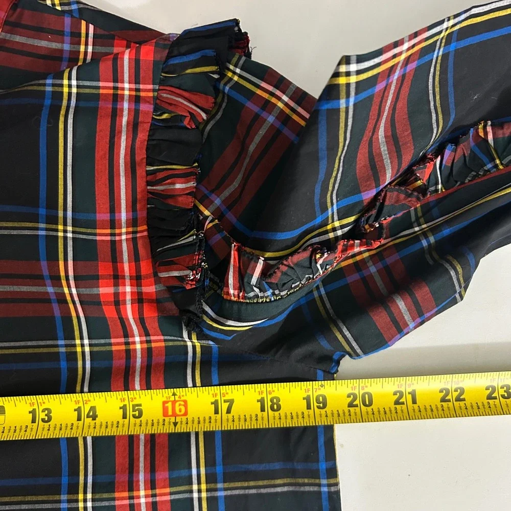NWT J.Crew Classic Fit Ruffle Popover Black Stewart‎ Tartan Plaid Womens Small